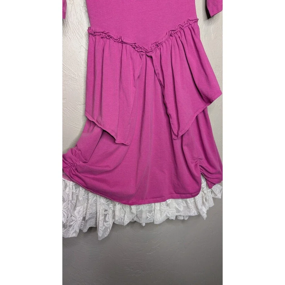 Chasing Fireflies Girls Large (10-12) Fuchsia Tiered Mesh Lace Underlay Dress